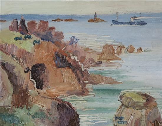 § Fred Yates (1922-2008) Trawler off the coast 7 x 9in.